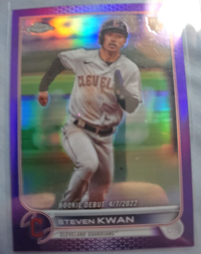 2022 Topps Chrome Update #USC178 Steven Kwan Purple Refractor Rookie Debut — front