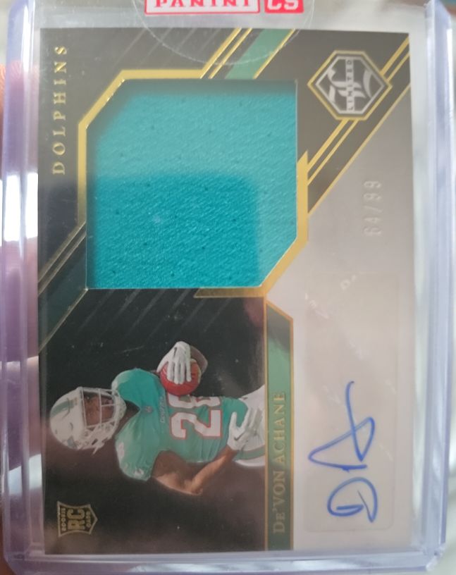 2023 Panini Limited # De'Von Achane Rookie Patch Autograph — front