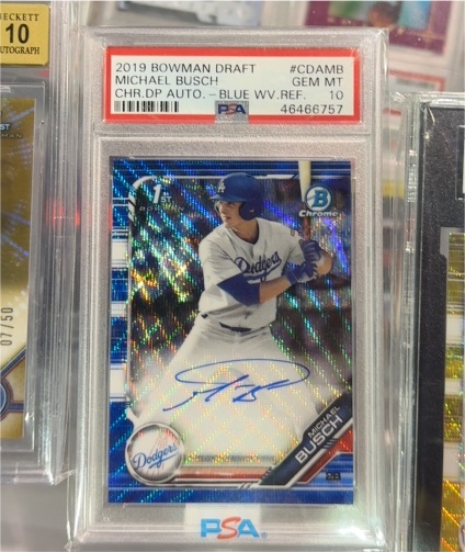 2019 Bowman Draft #CDAMB Michael Busch Blue Wave Refractor Auto — front