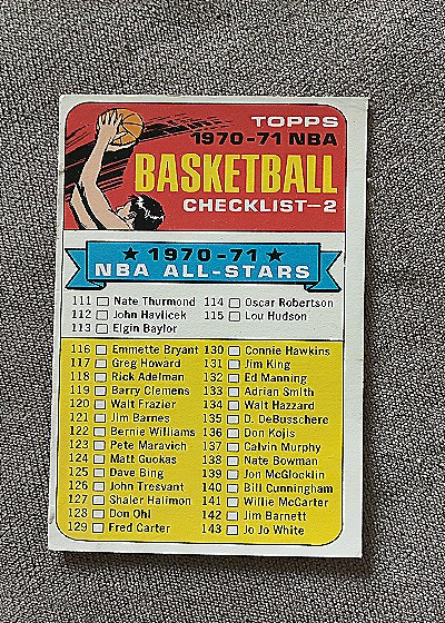 1970-71 Topps #101 Basketball Checklist 2 — front