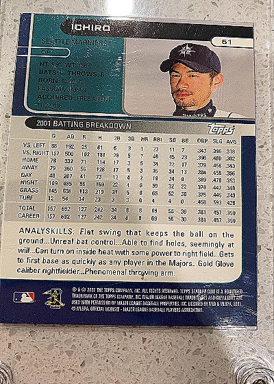 2001 Topps #51 Ichiro Suzuki — back