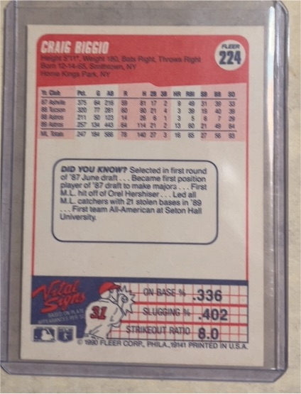 1990 Fleer #224 Craig Biggio — front