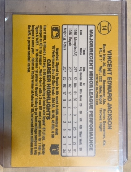 1987 Donruss #14 Vincent Edward Jackson — front