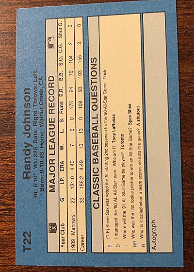 1990 Classic #T22 Randy Johnson — front