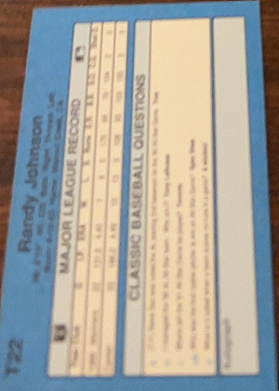 1990 Classic #T22 Randy Johnson — back