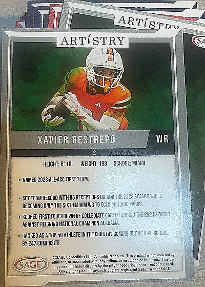 2024 SAGE Artistry #2 Xavier Restrepo — back