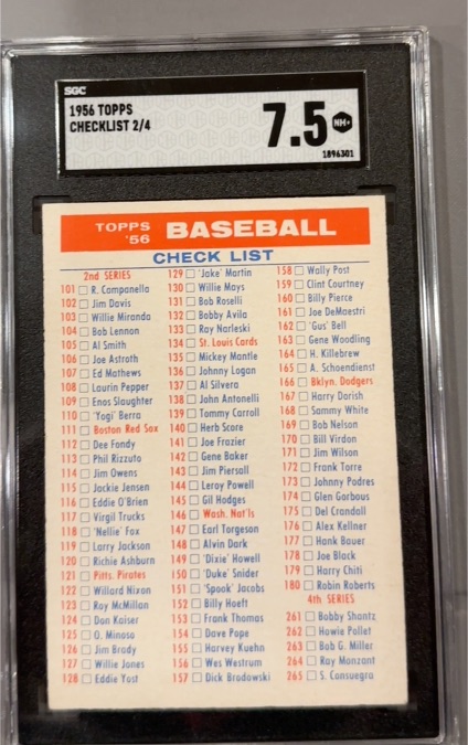 1956 Topps Baseball Checklist 2/4 — front