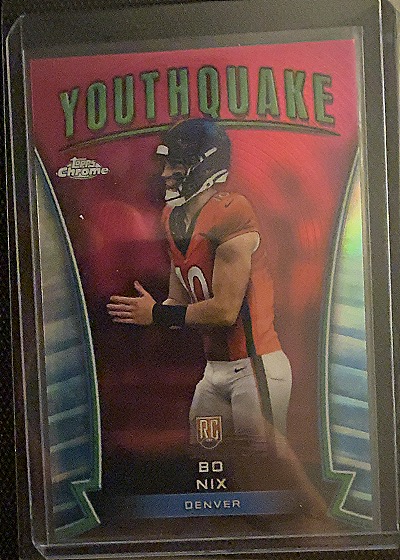 2024 Topps Chrome Football #Y-16 Bo Nix Youthquake Pink Refractor RC Denver Broncos — front
