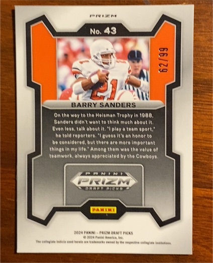 2024 Panini Prizm Draft Picks #43 Barry Sanders — front