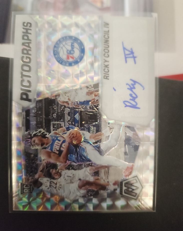 2023-24 Panini Mosaic #PM-RCF Ricky Council IV RC Pictographs Silver Auto — front