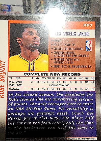 1998-99 Topps #PP7 Kobe Bryant Pre-Production — back