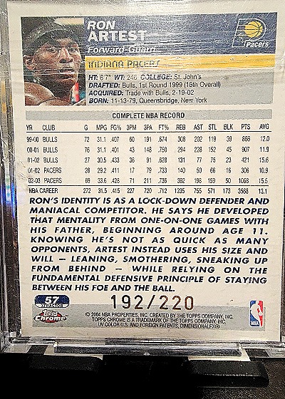 2003-04 Topps Chrome #57 Ron Artest — back