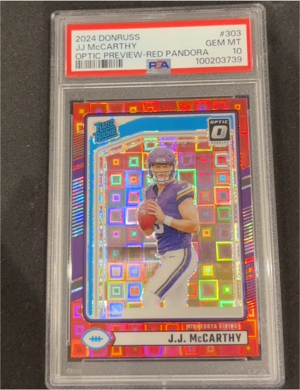 2024 Donruss #303 J.J. McCarthy Optic Preview Red Pandora — front