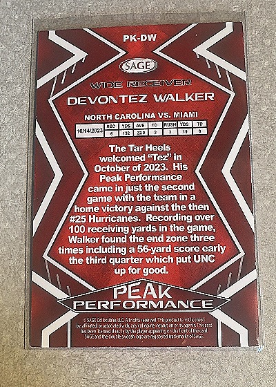 2024 Sage Peak Performance #PK-DW Devontez Walker — back