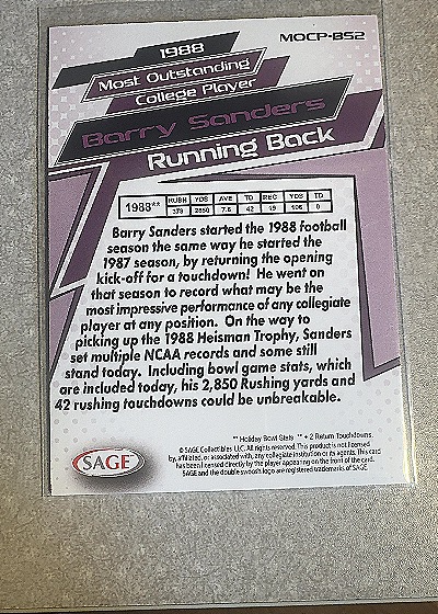 1988 SAGE Most Outstanding College Player #MOCP-B52 Barry Sanders — back