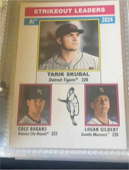 2025 Topps Heritage #204 AL Strikeout Leaders Tarik Skubal / Cole Ragans / Logan Gilbert — front
