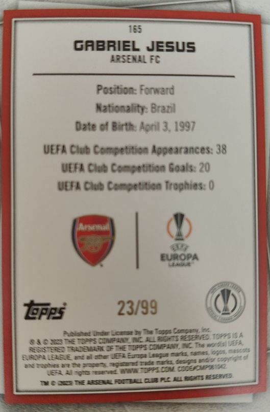 2023 Topps UEFA Club Competitions #165 Gabriel Jesus — front