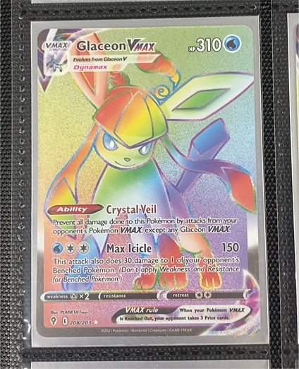 2021 Pokémon SWSH07: Evolving Skies #208/203 Glaceon VMAX Secret Rare — front