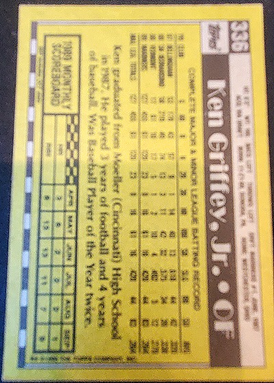 1989 Topps #336 Ken Griffey Jr. — back
