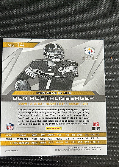 2015 Panini Spectra Football #14 Ben Roethlisberger — front