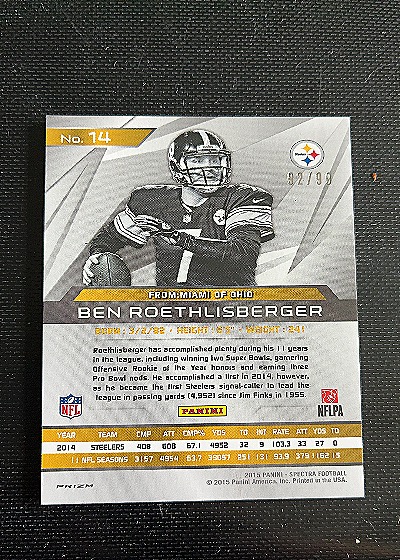 2015 Panini Spectra Football #14 Ben Roethlisberger — back