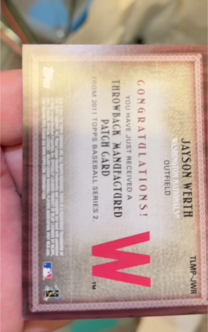 2011 Topps Baseball Series 2 TLMP-JWR Jayson Werth Throwback Manufactured Patch Card — front