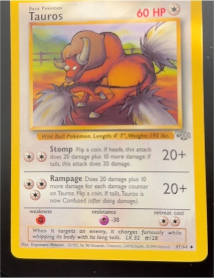 1999 Pokémon Jungle #47 Tauros — front
