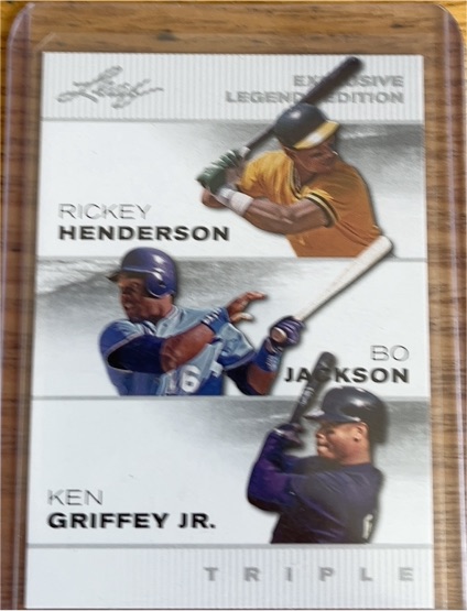 2024 Leaf Exclusive Legends Edition #ELE-42 Rickey Henderson / Bo Jackson / Ken Griffey Jr. — front