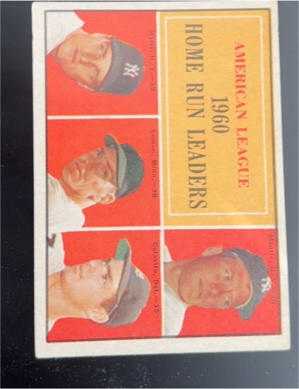 1961 Topps #44 1960 American League Home Run Leaders Mickey Mantle Roger Maris — front