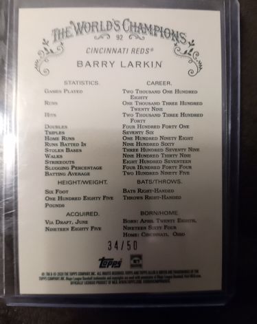 1992 Topps The World's Champions #92 Barry Larkin — front