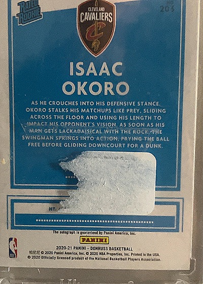 2020-21 Panini Donruss Basketball #203 Isaac Okoro — back