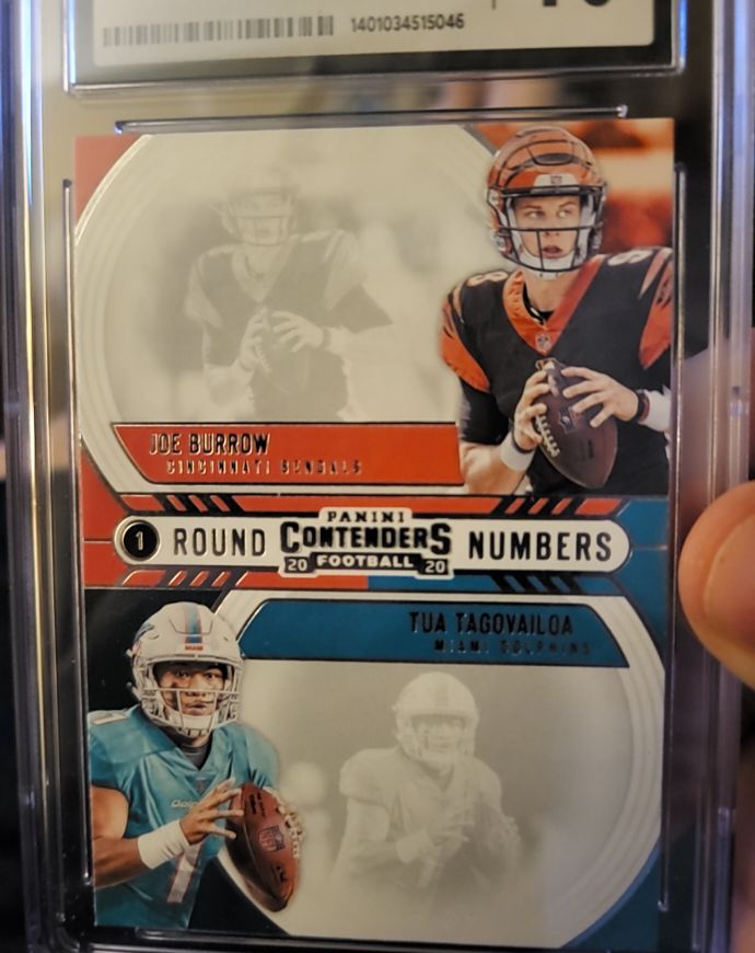 2020 Panini Contenders Round Numbers #RN-BT Joe Burrow & Tua Tagovailoa — front