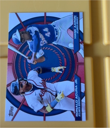 2025 Topps Series 2 Dynamic Duos #DD-16 Ronald Acuna Jr. / Hank Aaron — front