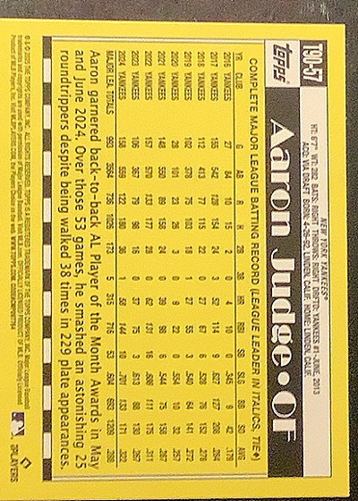 2025 Topps Series 1 #T90-57 Aaron Judge 1990 Topps Baseball 35th Anniversary — back