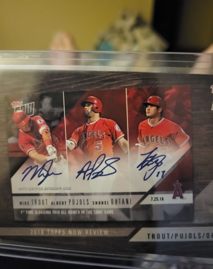2019 Topps Now Review #TN-9 Mike Trout/Albert Pujols/Shohei Ohtani — front