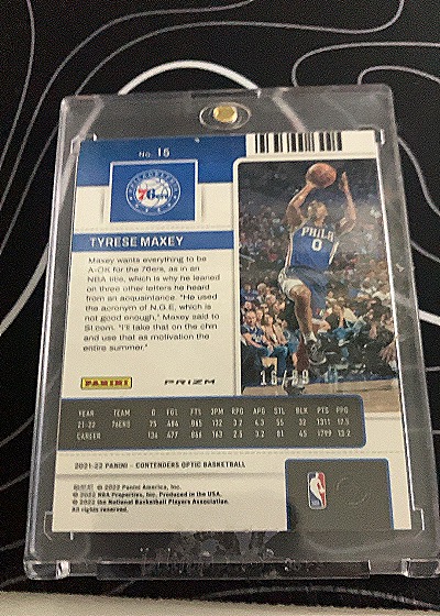 2021-22 Panini Contenders Optic Season Ticket #15 Tyrese Maxey — back