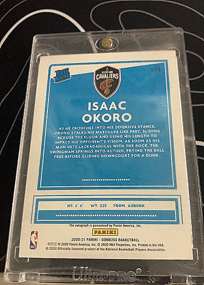 2020-21 Panini Donruss Rated Rookies Signatures #203 Isaac Okoro — back