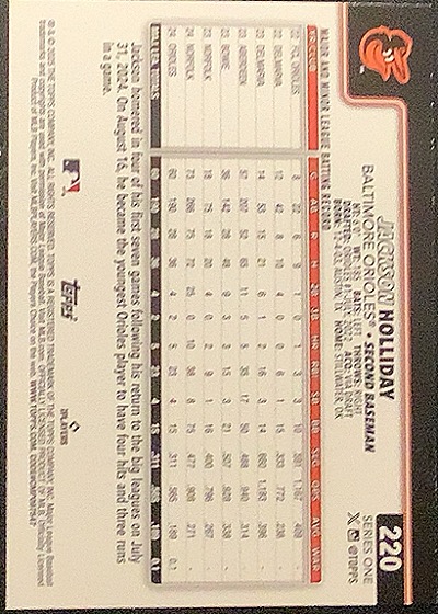 2025 Topps #220 Jackson Holliday — back