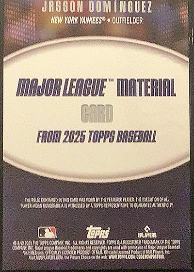 2025 Topps Series 1 Major League Material #MLM-JD Jasson Dominguez — back