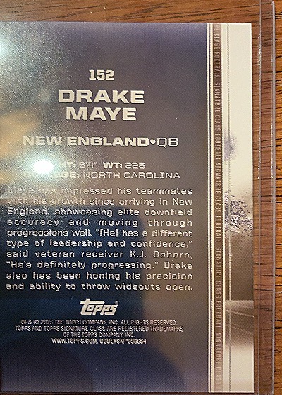 2023 Topps Signature Class #152 Drake Maye — back