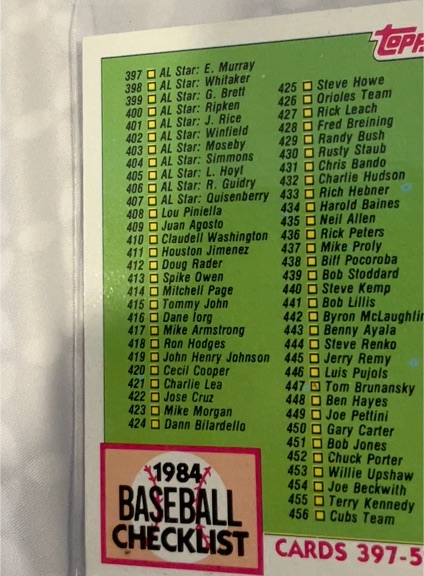 1984 Topps #527 Checklist: 397-528 — front