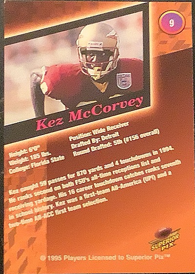 1995 Superior Pix #9 Kez McCorvey — back