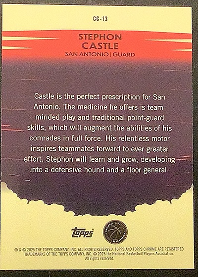 2024-25 Topps Chrome #CC-13 Stephon Castle Countdown Complete — back