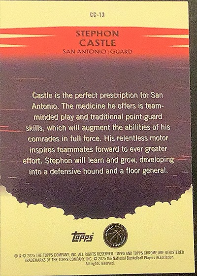 2024-25 Topps Chrome #CC-13 Stephon Castle — back