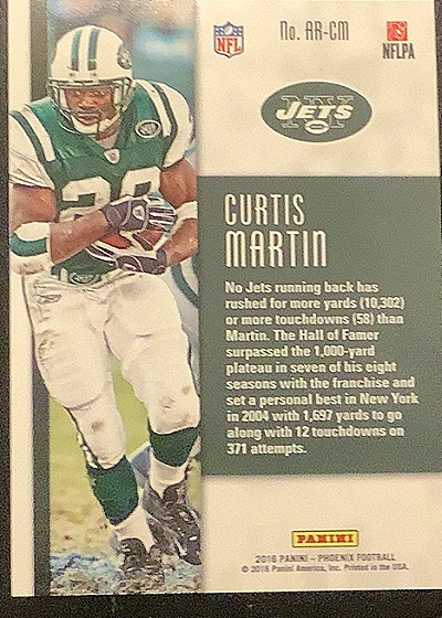 2016 Panini Phoenix Adrenaline Rush #AR-CM Curtis Martin — back