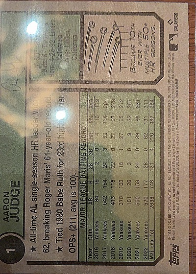 2023 Topps Heritage #1 Aaron Judge — back