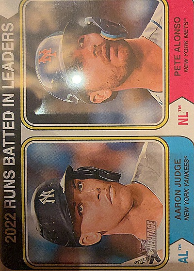 2023 Topps Heritage #203 2022 Runs Batted In Leaders (Aaron Judge / Pete Alonso) — front