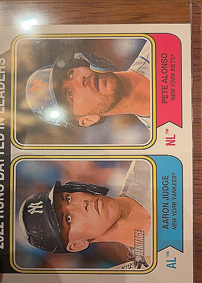 2023 Topps Heritage #203 2022 Runs Batted In Leaders (Aaron Judge / Pete Alonso) — front