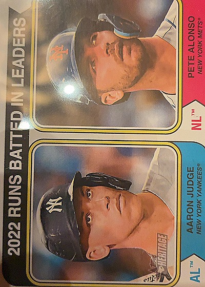 2023 Topps Heritage #203 2022 Runs Batted In Leaders (Aaron Judge / Pete Alonso) — back