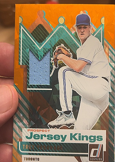 2025 Donruss #PJK-TY Trey Yesavage Prospect Jersey Kings Blue Ice Patch — front